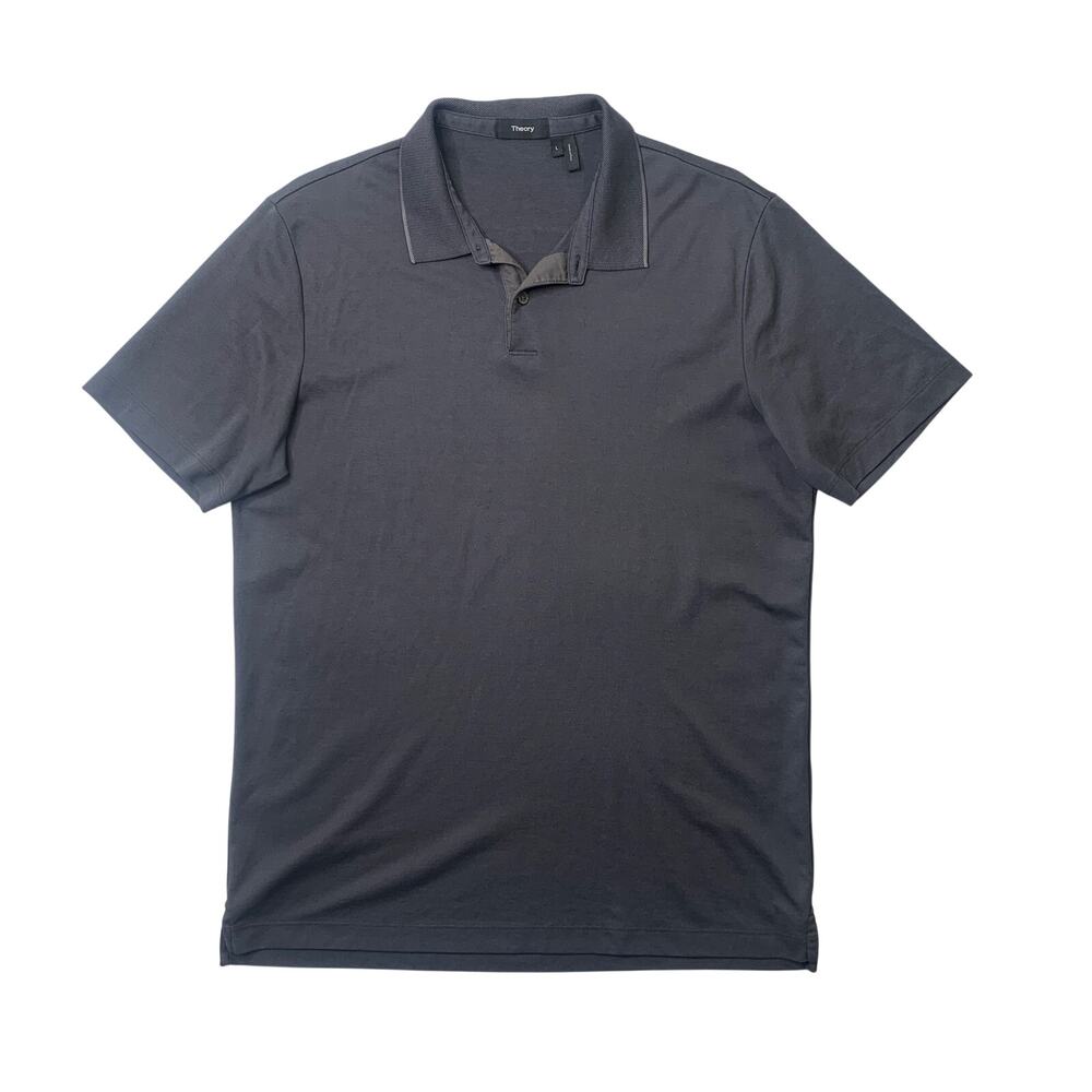 Theory Polo Shirt Mens L Large Gotham Gray Standard Current Pique Short Sleeve